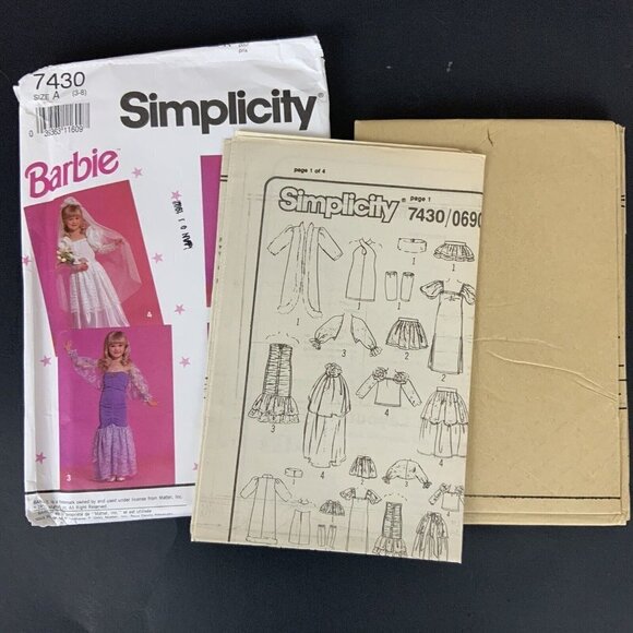 Simplicity 7430 Little Girls Barbie Costumes Size 3-8 Sewing Pattern UNCUT - Picture 3 of 3